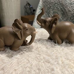 Set Of Vintage Clay Mother And Child Elephants