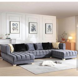 Gray Velvet U-Shaped Sectional | Retail $3,000+ | Only $875 | Delivery Available