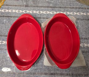 Porcelain Oval Gratin Pans, Baking Dish Set of 2 (Red)