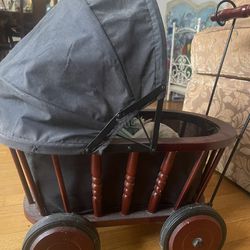 Antique Doll Wood And Iron Doll Carriage