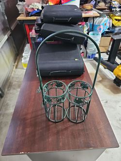 Green Metal Wine Bottle Carrier Caddy