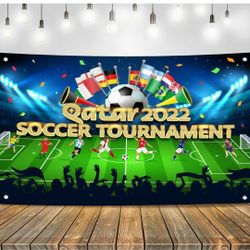 Qatar 2022 Soccer World Tournament Banner Backdrop Decorations - Soccer Matches/Football Tournament Bar Party Banner Decorations


