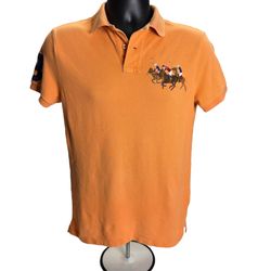 Polo Ralph Lauren Orange Custom Slim Fit Mesh Shirt SM Embroidered Triple-Pony Golf Tee
