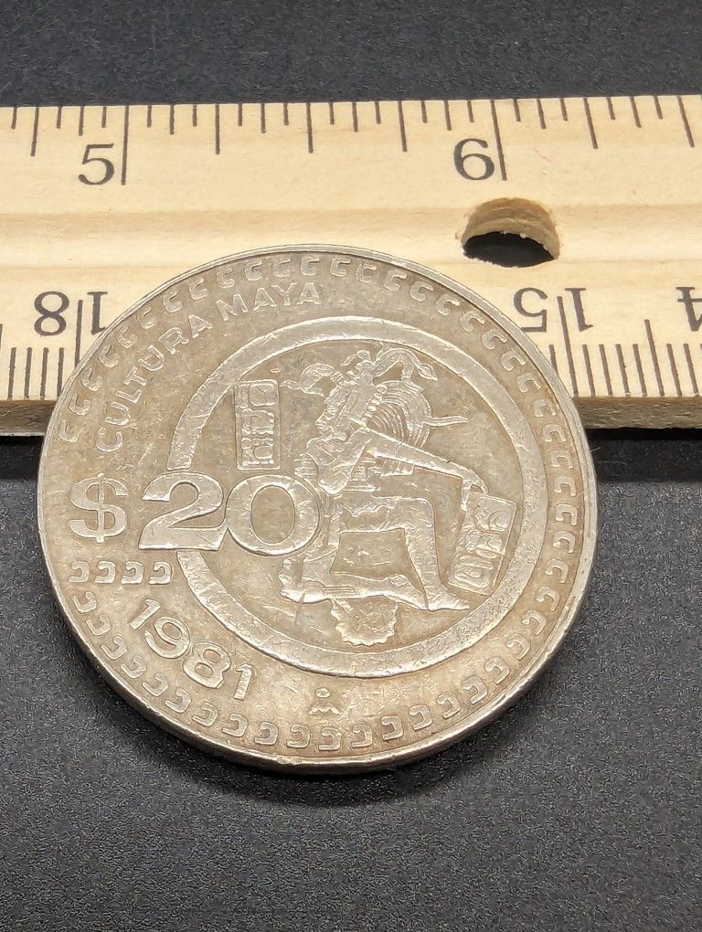 1981 Mexican 20 Pesos Coin Marked On Coin Edges