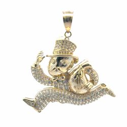 Men’s 10k Yellow Gold 2.25” Inch CZ Cubic Zirconia Monopoly Man Pendant for Necklace GP3137834