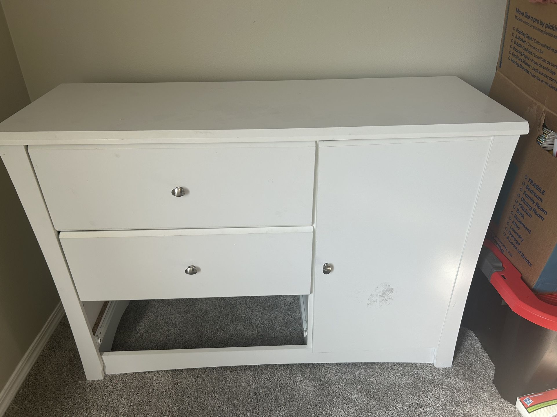 Dresser: White With 3 Drawers And Cabinet