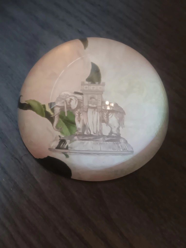 Unmarked Clear Glass Paper Weight Of Elephant With Pink And Green Colors