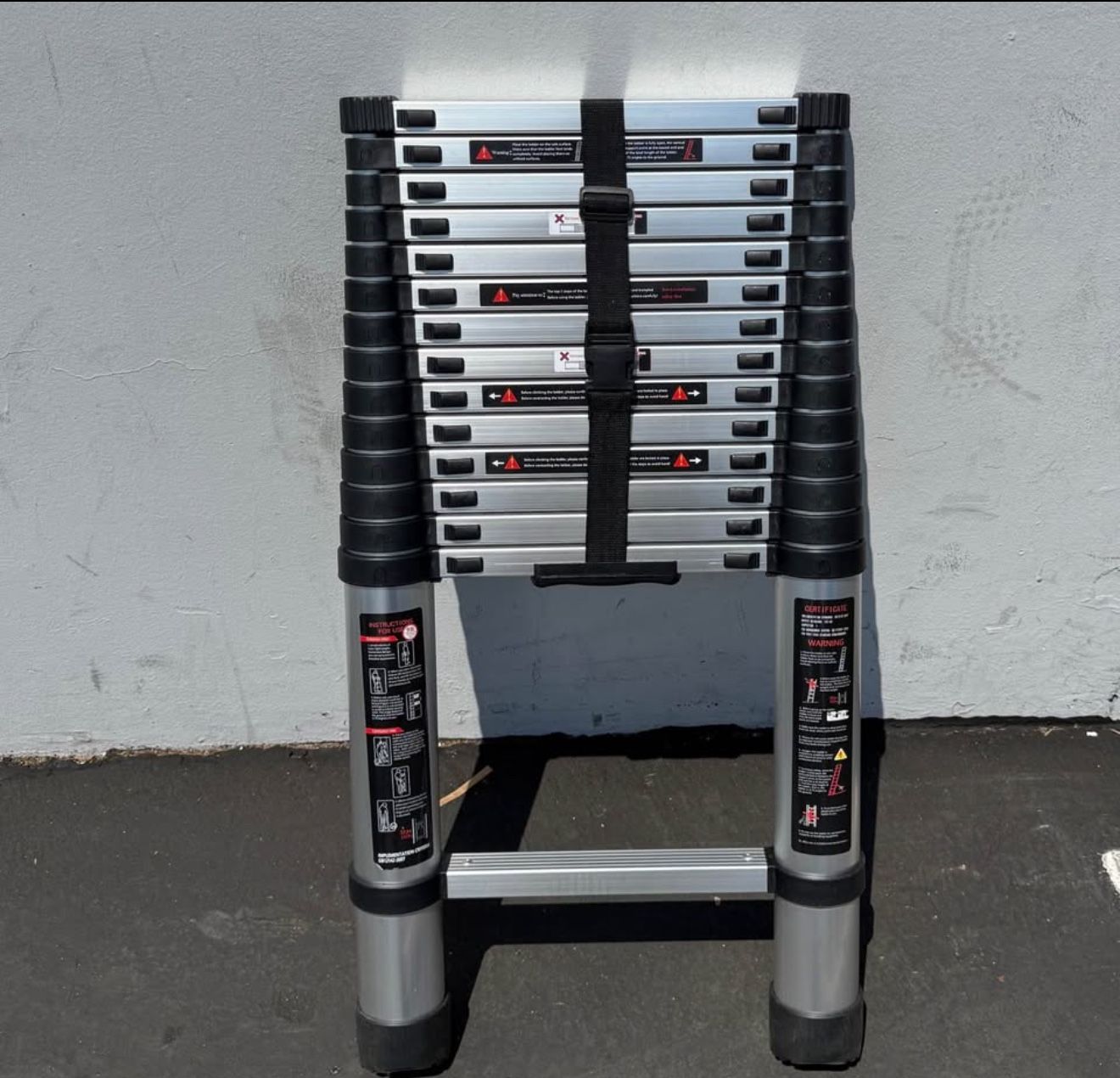 12.5 FT Telescoping Ladders Heavy Duty Aluminum Collapsible Ladder Load Bearing 330 LBS Extension