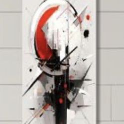 Ivy Bronx Multifaceted Whirls Cubism Wall Clock - Red/Black, Small 12x28 Inch - Brand New in Box