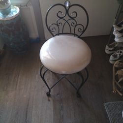 Black Wrought Iron Vanity Chair Seat With Plastic Still On Cushion