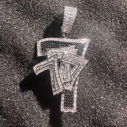 Black & White Moissanite Custom '777' Number Pendant 925 Silver