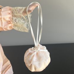 Doll Drawstring Bag Accessory Pink Elegant Lace Overlay Ribbon Vintage