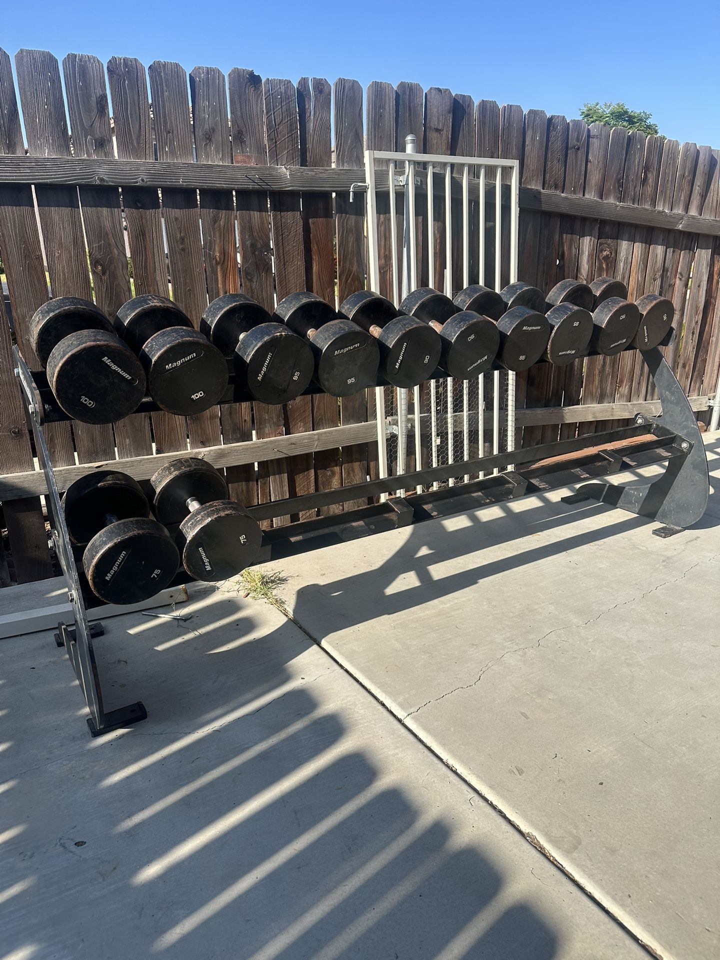 Dumbbells weights 75-100 plus heavy duty rack