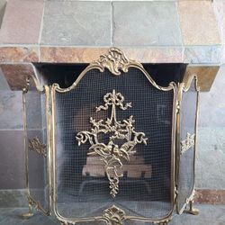Vintage Ornate Brass Fireplace Screen
