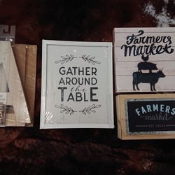 New wall art signs MODERN home decor lot

EAT
Gather around the table
Farmers market
Small block sign

Modern farmhouse Boho bohemian home decor count