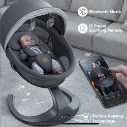 Baby Swings for Infants, Baby Swing 5 Speeds, 12 Soothing Music, 360 Rotating Seat, Adapter & Battery Operated, Indoor & Outdoor 