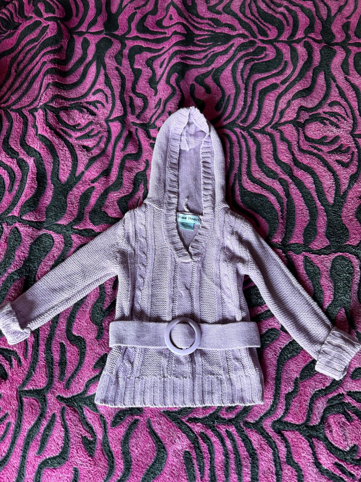 Purple knit hoodie with cute belt 2T