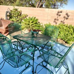 Table And Chair Set Metal Perfect Very Heavy Wrought Iron Chairs Turn Like New $499 Swing You See At The End Of The Pictures Is Also $499 They're All 