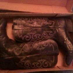 Black Lizard Leather Boots