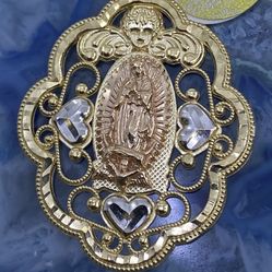 $750 Three Tone Yellow White And Rose Gold Virgin Mary Religious Charm Pendant