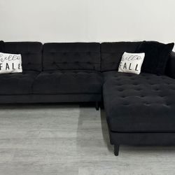 Sectional Black City Furniture Good Conditions Velvet Free Delivery Sofa Couch 