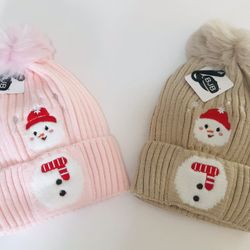 Kids Girl Boy Winter Pompom Knit Hat Beanie 2 PCs/Set Snow Man