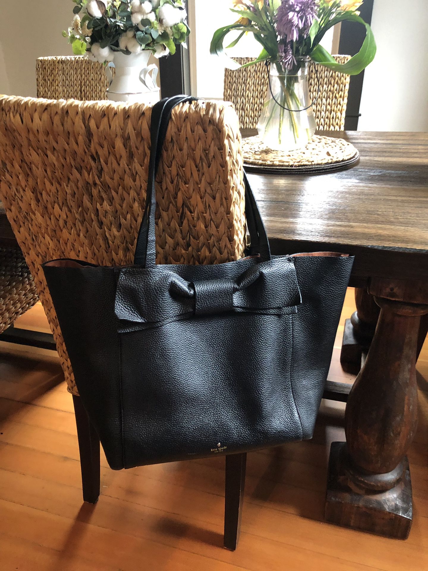 Kate Spade black leather large tote bag