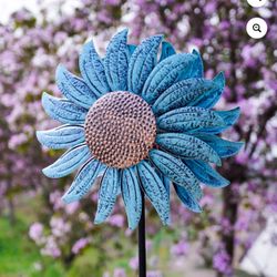 Hourpark 60'' Wind Spinner Blue Sunflower Metal Outdoor Garden Deco W(84)