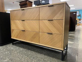 Contemporary Light Wood & Metal 6-Drawer Dresser
