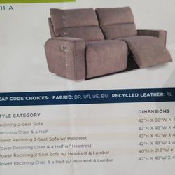 Lazyboy fully motored double recliner (couch) in dark gray material (leatherish look). Treated with lazyboys stain treatment so that liquids bead up.