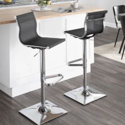 Black And Silver Mesh Pair Of 2  Stool Chairs