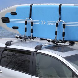 XCAR Folding Rooftop Kayak Racks Set with 4pcs Straps for 2 Kayaks,Canoe, SUP, Surf Board on Car, SUV Crossbar