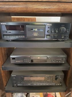 Sony Home Stereo System With Glass Door Cabinet And 2 Technics vintage Speakers
