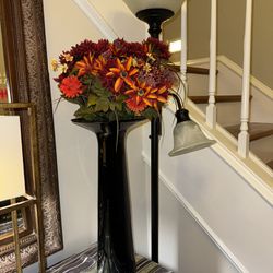 Black Tall Vase With Faux Flowers