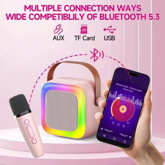 Mini Karaoke Machine for Kids Teen Adults, Kids Karaoke Machine with 2 Wireless Microphones and LED Lights Toys for Party, Home, Gifts 