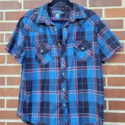 Arizona Jean Company - Blue Plaid Snap-Button Down - Size L