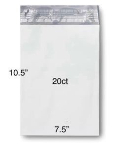 20 count Poly Mailer Bags Color : White Size: 10.5” X 7.5” Perfect fit for boxes of 8.4” X 5.4” X 1.7” 20 poly mailing shipping envelopes White out