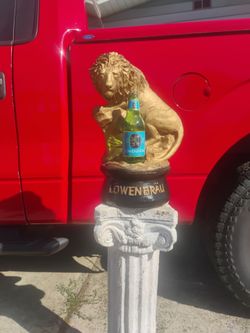 Vintage rare Lauren Brown 17-in lion with pedestal statute beer bottle $160 or best offer