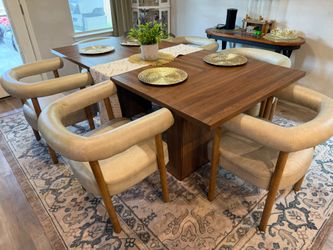 6 leather chairs for dining room table beige color