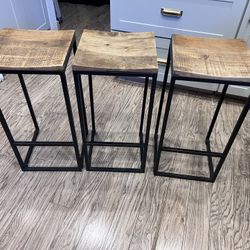 3 Nadeau Mango Wood On Metal Frames Stools
