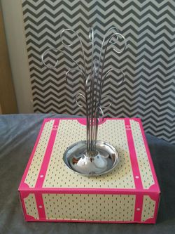 JEWELRY TREE ORGANIZER SILVER DISH LARGE RINGS NECKLACES EARRINGS