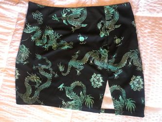 Black Dragon Print Mini Skirt