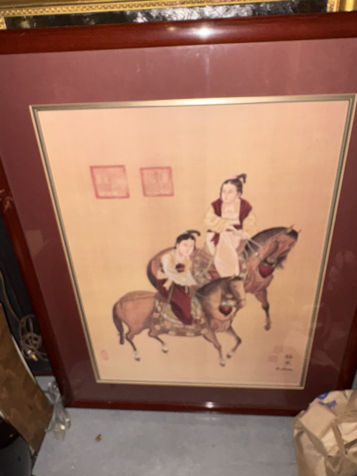 Beautiful Large Stamped Asian Framed Artwork