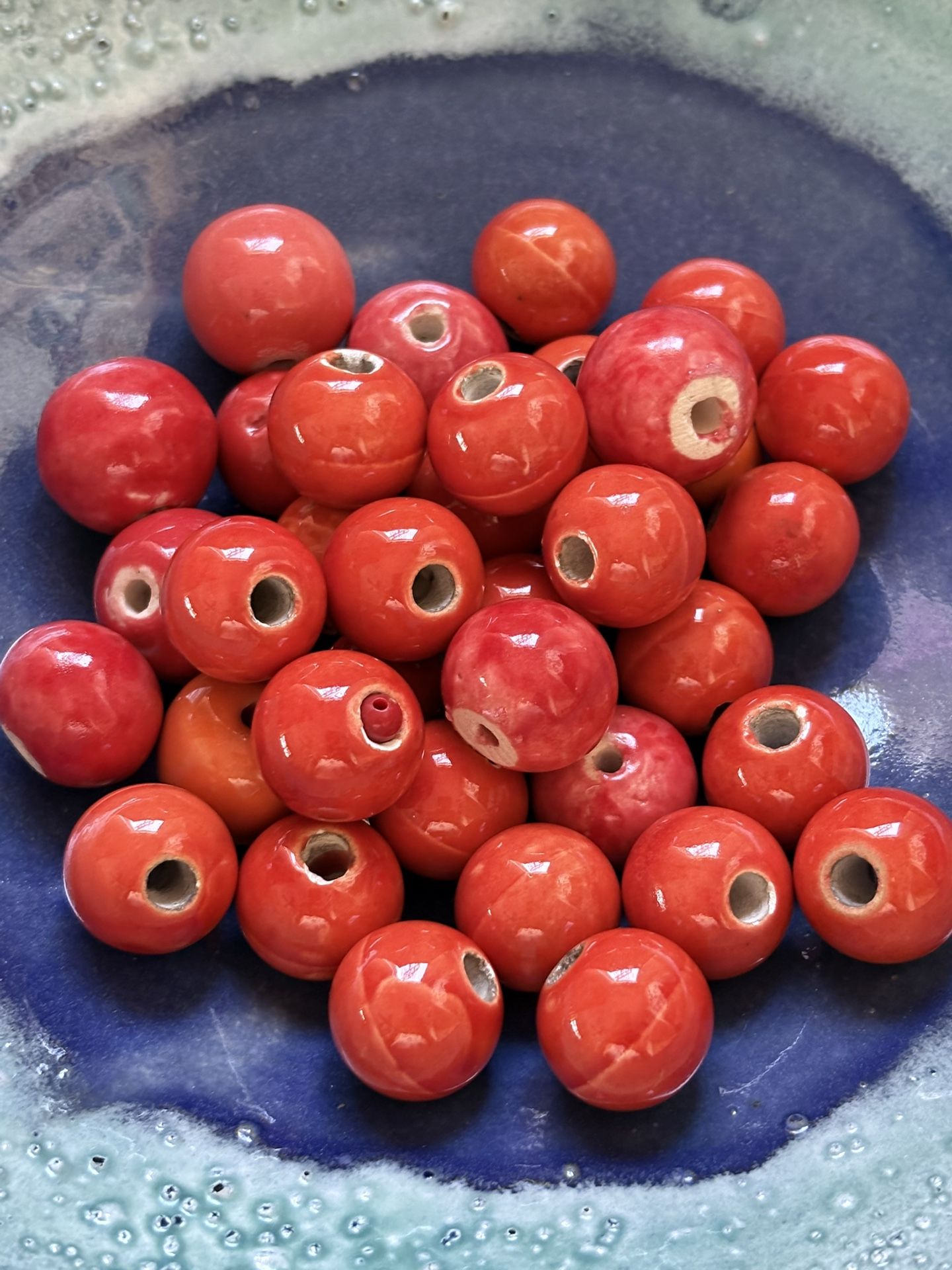 Glazed Porcelain Beads (10 Beads)  Large Hole (5–6 mm) Red Coral Orange DIY Jewelry Macramé