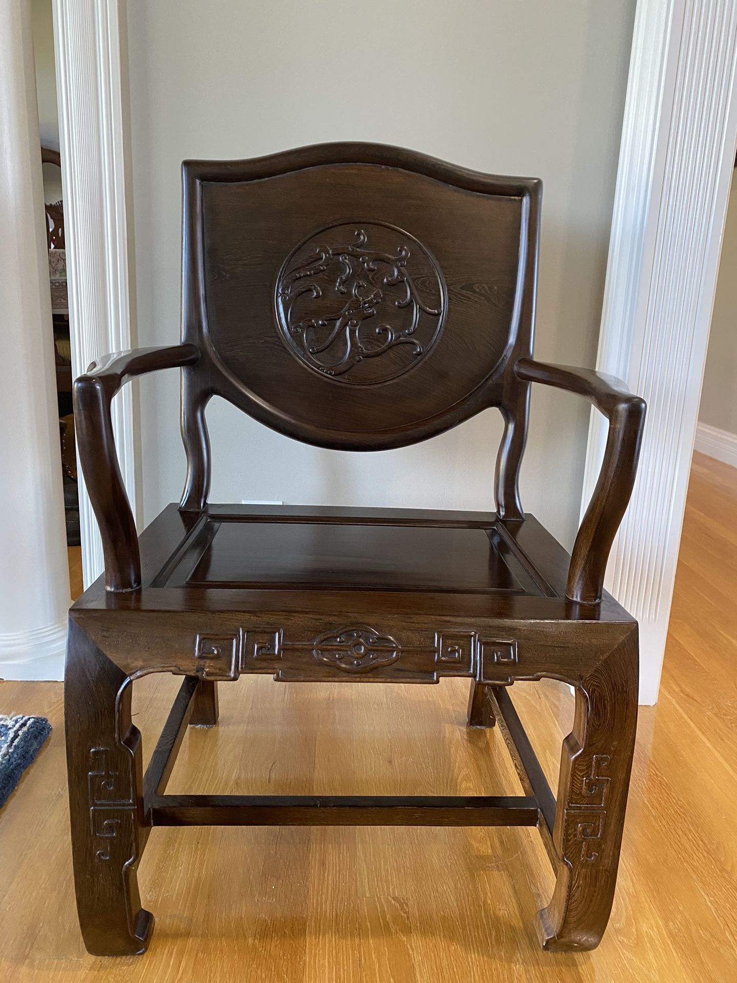 Armchairs Chinese Wood Carved Dragon Solid-back Asian Pair(2) LPU ONLY