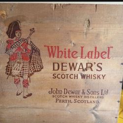 Vintage Prohibition Era Dewars White Label Scotch Whisky 15.25" Wood Wooden Box Case Crate  