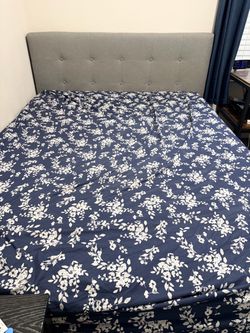 Upholstered queen bed grey