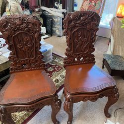 2  Hand Carved Wood Chairs