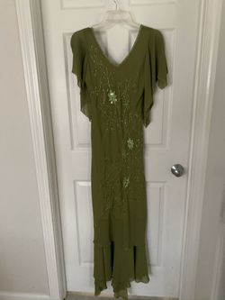 Green beaded wedding/ prom dress, size m