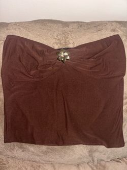 Just Polly Brown Foldover Tube Top with Gold Flower Size XL